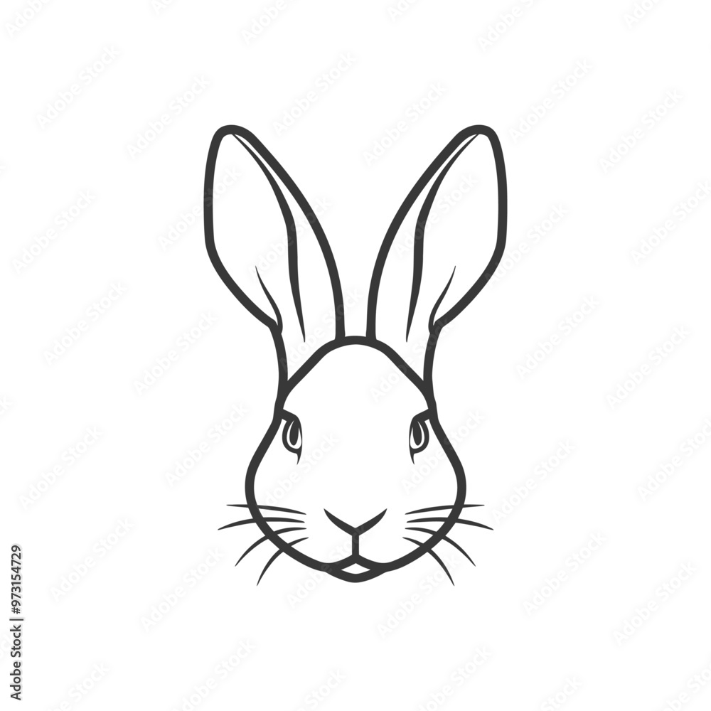 A simple line drawing of a rabbits face A simple line drawing of a rabbits face