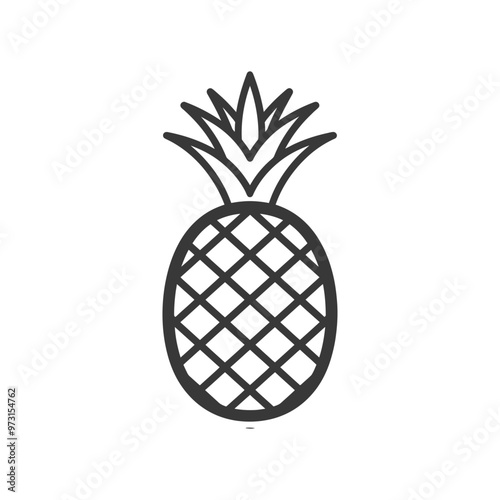 A simple line drawing of a pineapple with a crown of leaves