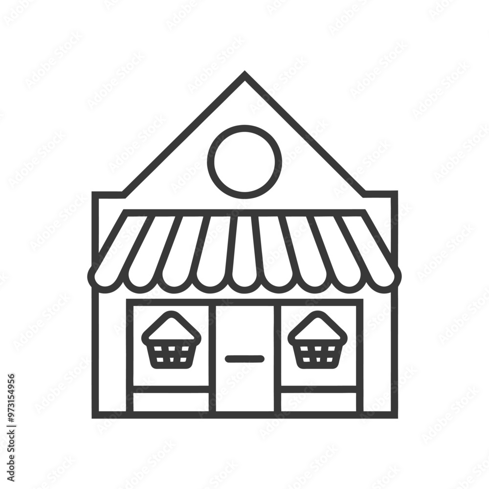 A Simple Line Drawing of a Store with Striped Awning A Simple Line Drawing of a Store with Striped Awning