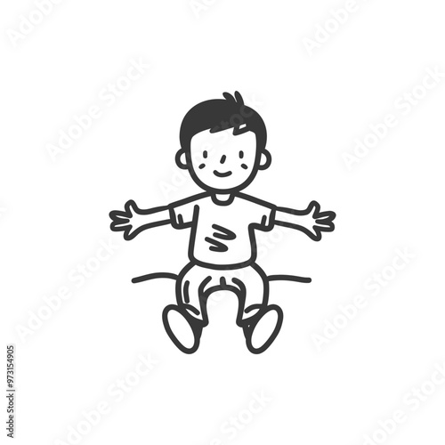 A Simple Line Drawing of a Smiling Boy with Arms Outstretched