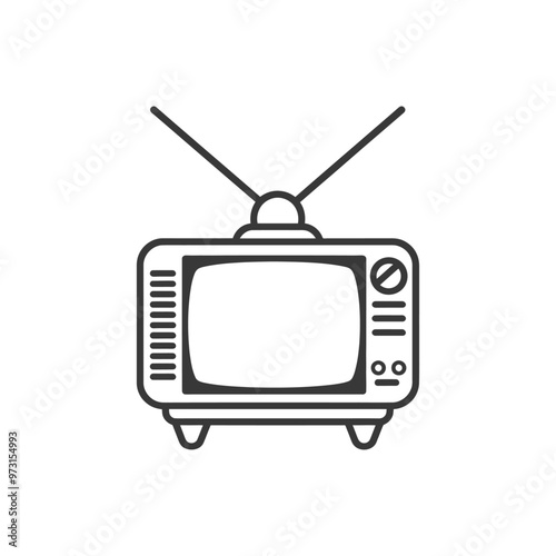 A simple line drawing of a vintage television set with an antenna