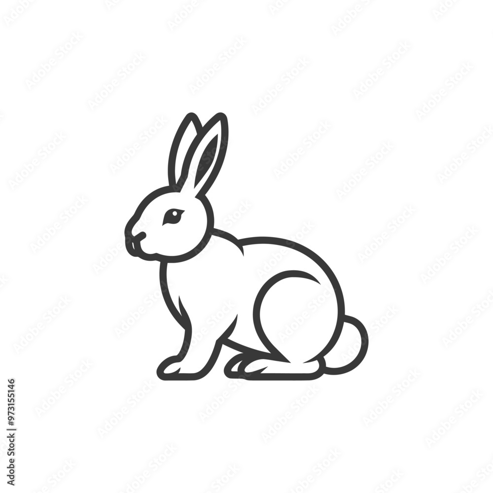 A simple outline illustration of a rabbit sitting on a white background A simple outline illustration of a rabbit sitting on a white background