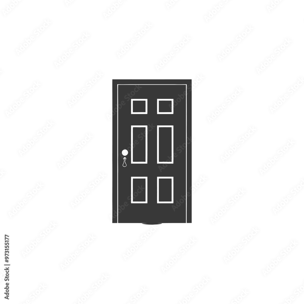 A simple silhouette of a closed door with a doorknob A simple silhouette of a closed door with a doorknob