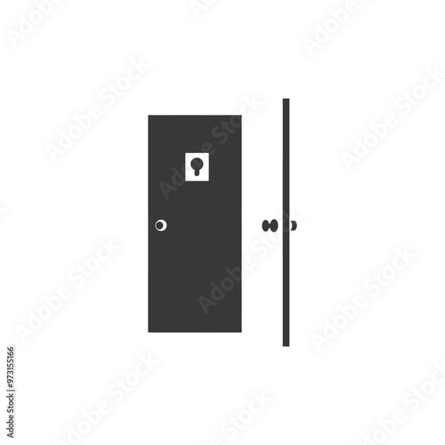 A simple silhouette of a closed door with a keyhole and a handle
