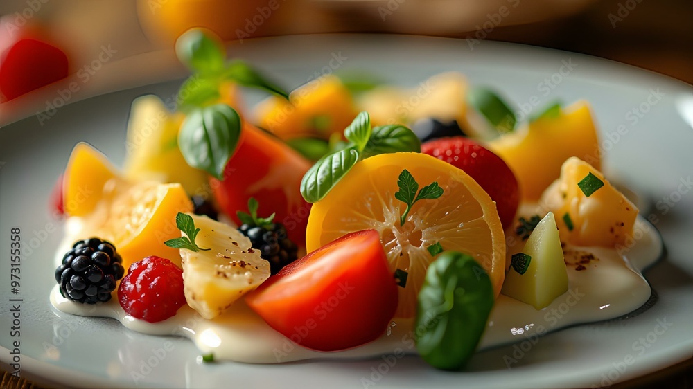 Fruits and vegetables on the plate Fruits and vegetables on the plate