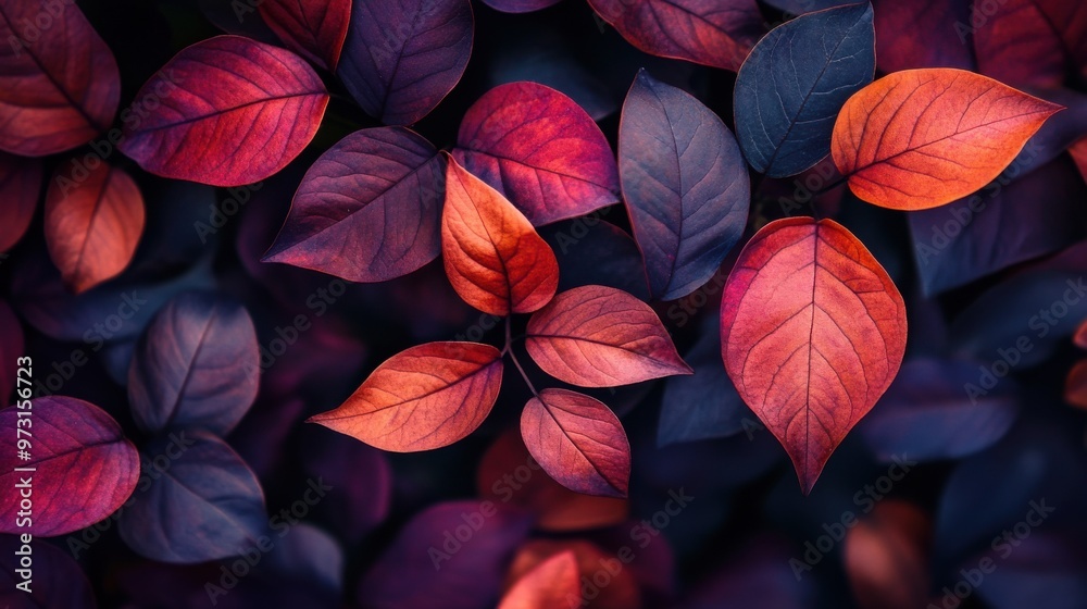 Vibrant Autumn Leaves in Dark Background Vibrant Autumn Leaves in Dark Background