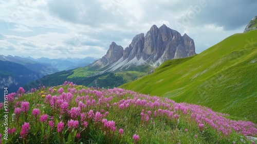 Scenic Mountain Landscape with Colorful Wildflowers