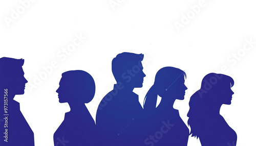Wallpaper Mural professional team silhouetted profiles of five people in row with varying hairstyles against white background Torontodigital.ca