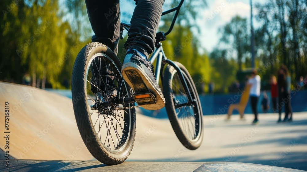 Obraz premium BMX Rider Performing Tricks at Skate Park