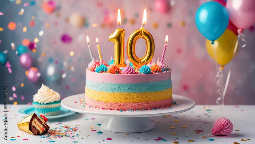 Delicious festive cake with candle number 10 Delicious festive cake with candle number 10