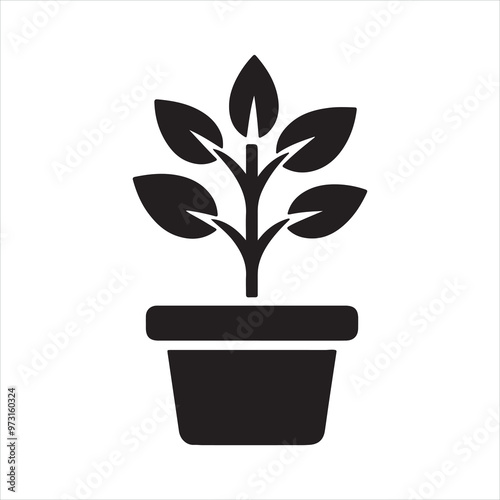 Plant in a pot icon silhouette on white background

