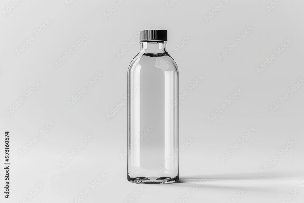 Mockup photo of a glass water bottle with a minimalist design, isolated on a white background Mockup photo of a glass water bottle with a minimalist design, isolated on a white background