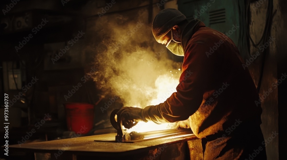Skilled Worker Engaged in Metalwork in Workshop Skilled Worker Engaged in Metalwork in Workshop