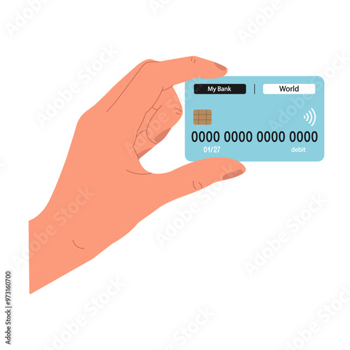 Hand holding a bank card. Payment for purchases. Vector illustration