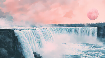Wandcirkels Japandi stijl Niagara watervallen pastel Japandi illustratie  © Thiago