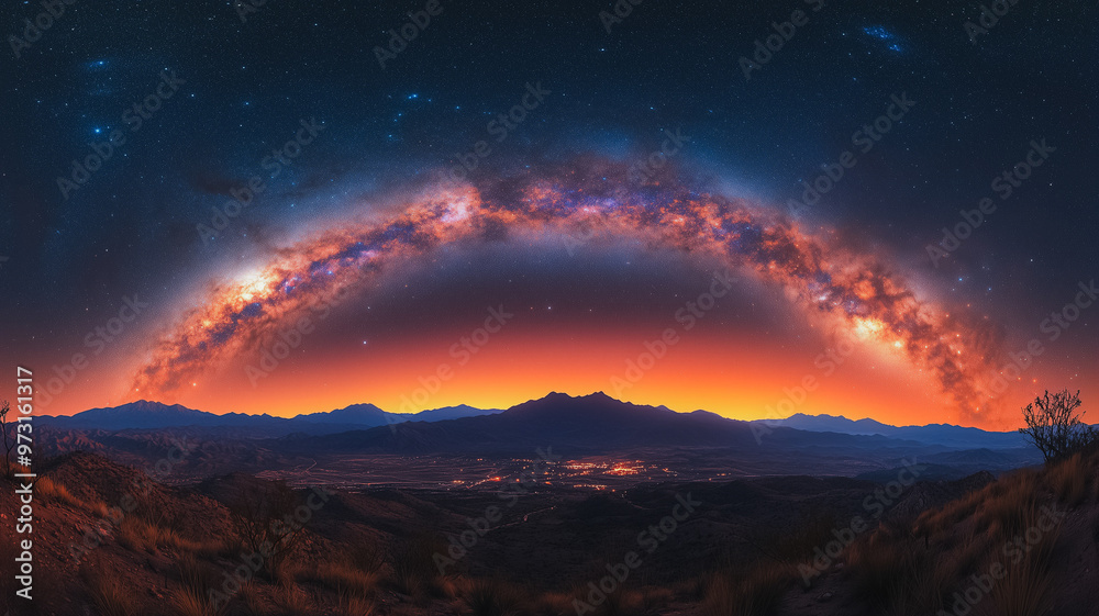 A beautiful night sky with a large arc of stars and a large arc of milky way A beautiful night sky with a large arc of stars and a large arc of milky way