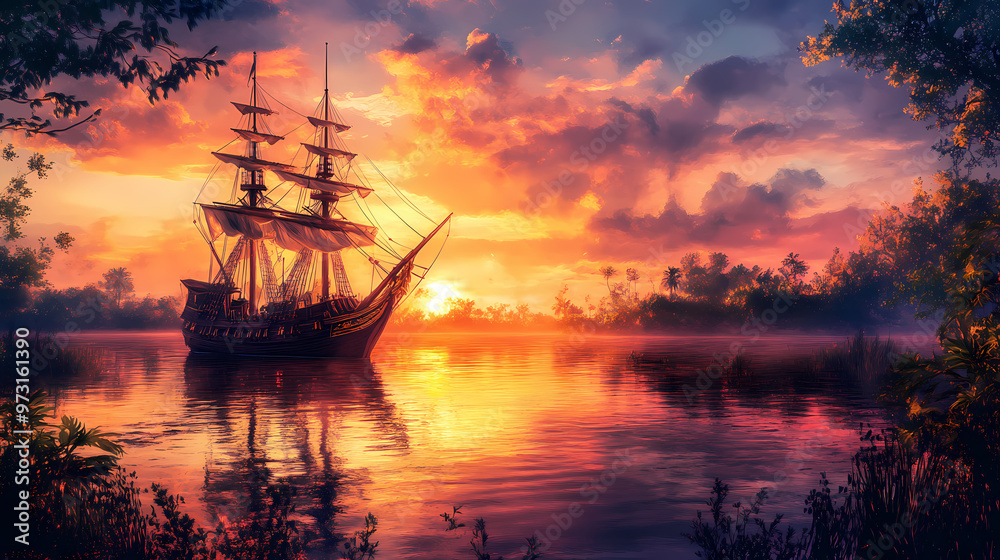 Fototapeta premium sailboat at sunset
