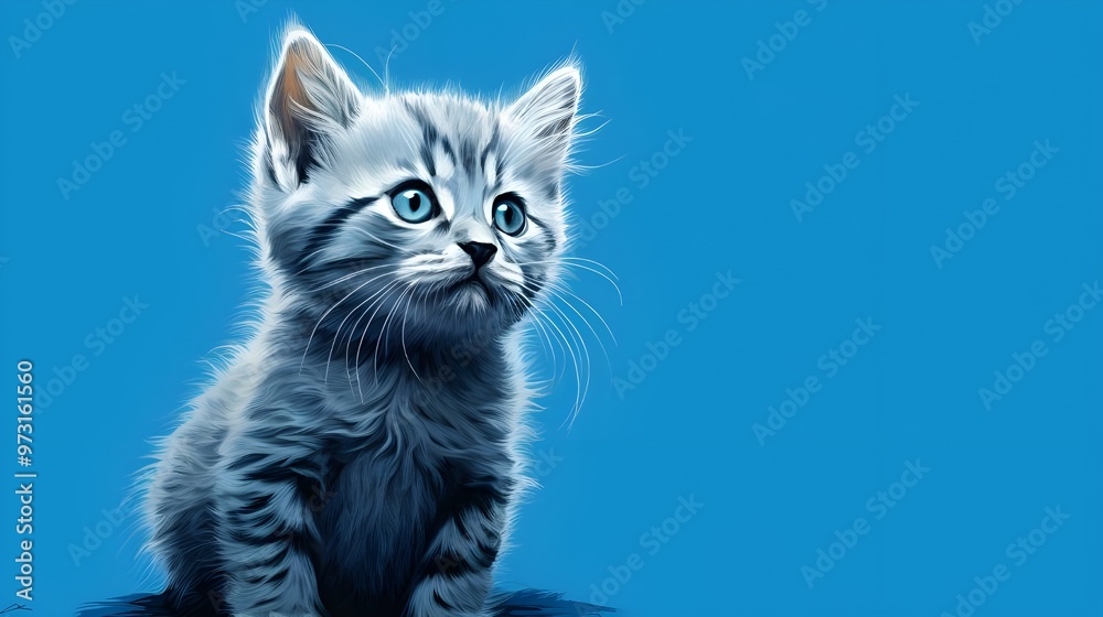 Fototapeta premium portrait of a cat on blue background