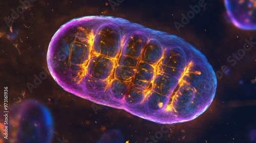 Vibrant Visualization of a Mitochondrion Under Microscope photo