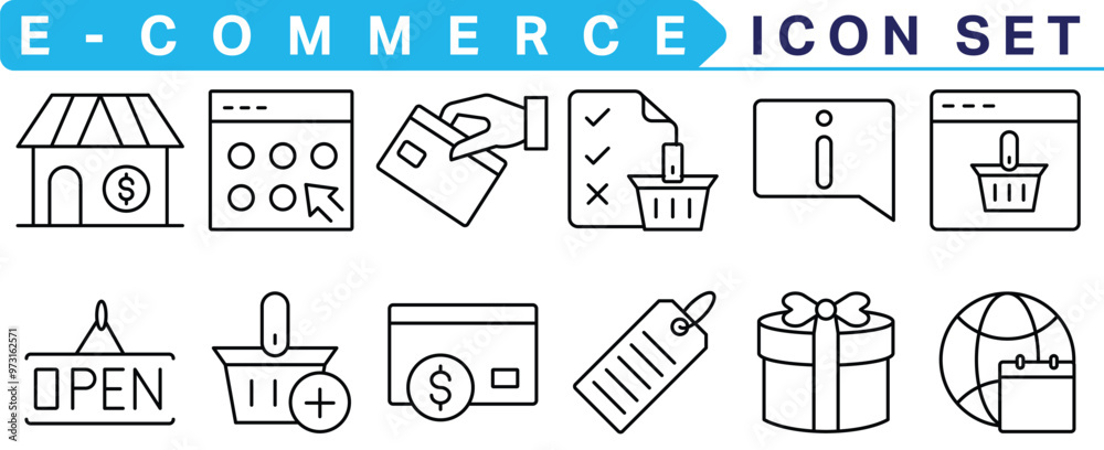 E-commerce icon collection. Online shopping thin line icons. Shop icons vector E-commerce icon collection. Online shopping thin line icons. Shop icons vector