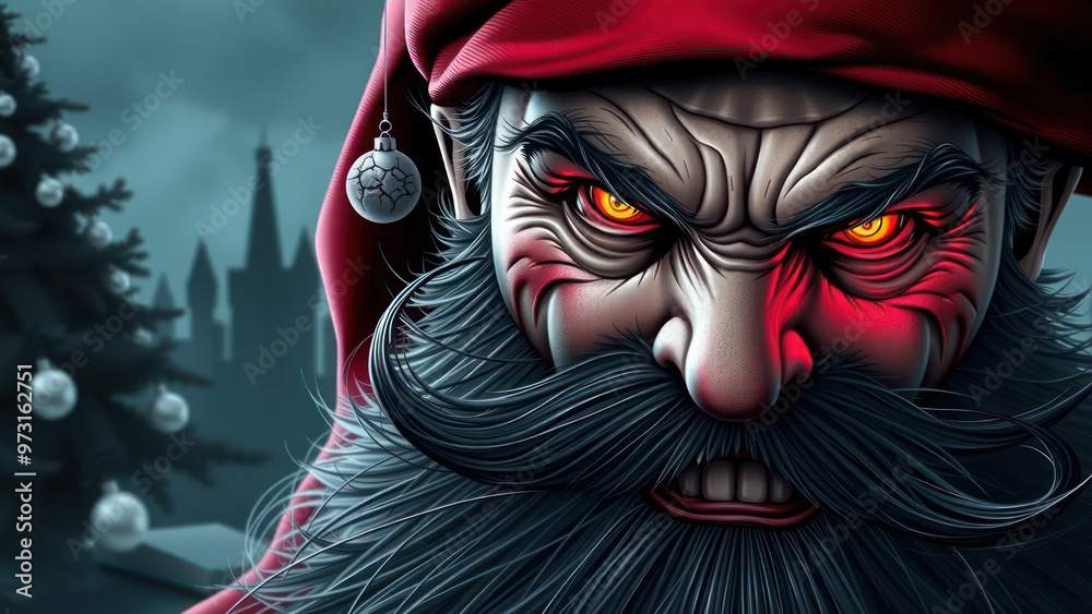 Evil Santa with glowing red eyes