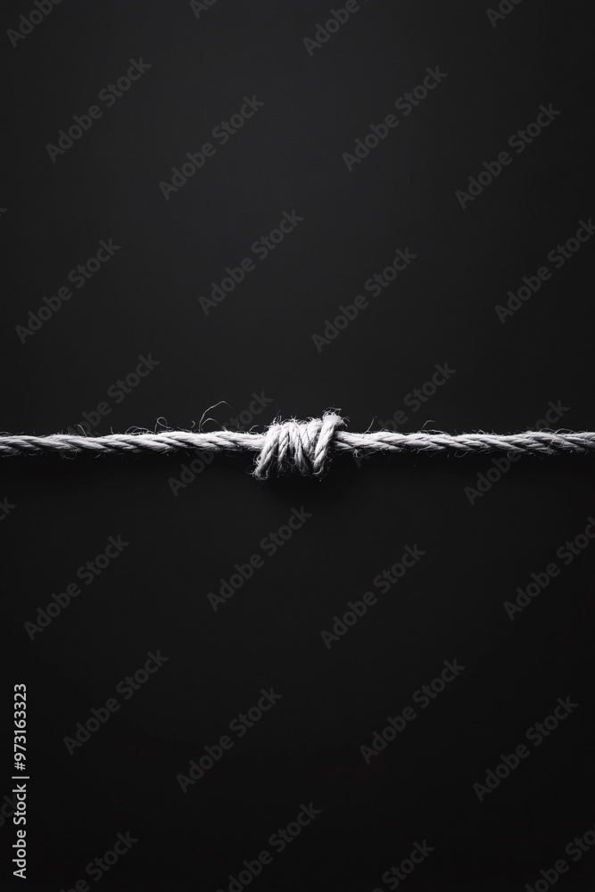 close-up of knotted rope on dark background