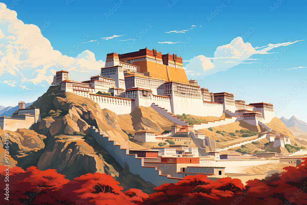 Obraz premium illustrated pop art style forbidden city of lhasa, city of lhasa pop art style