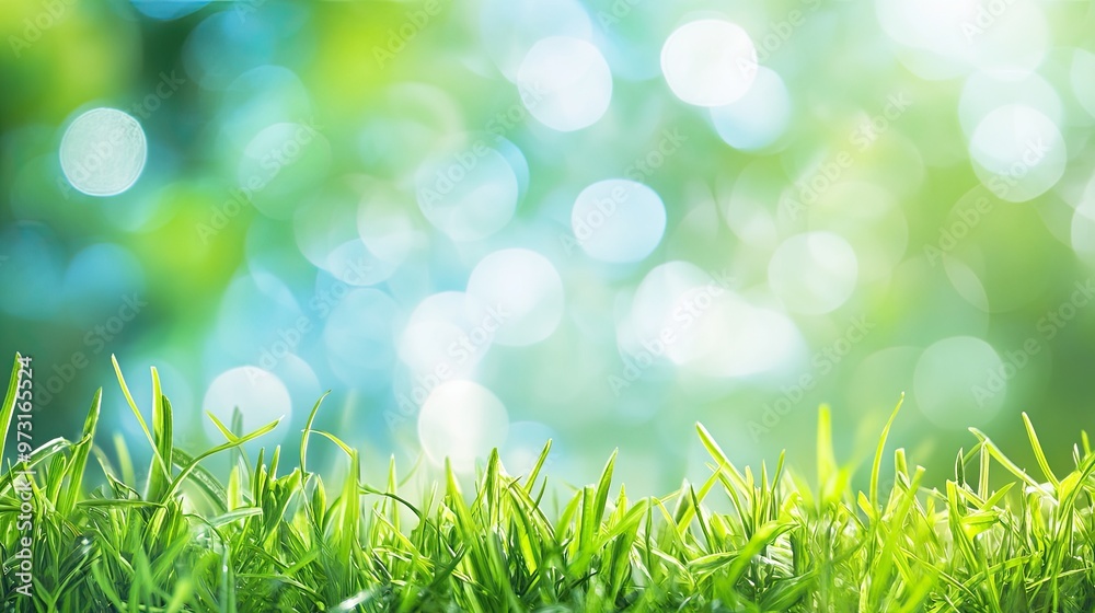 Obraz premium Lush Green Grass with Soft Bokeh Background