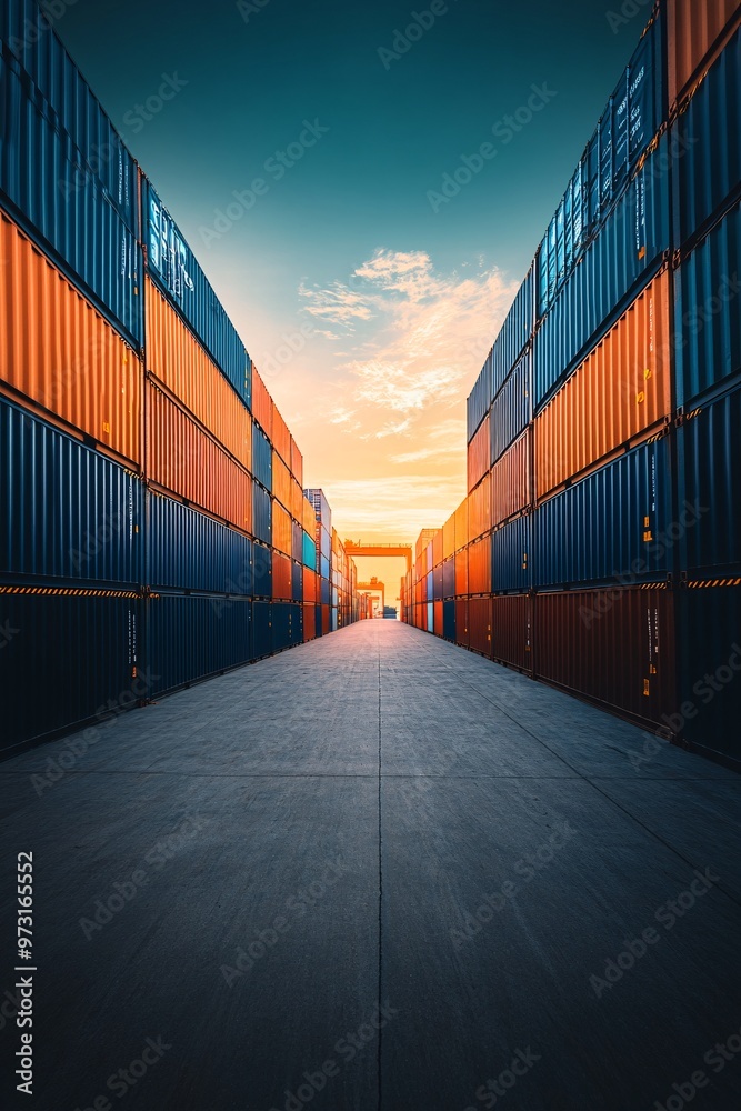 Fototapeta premium shipping containers at sunset