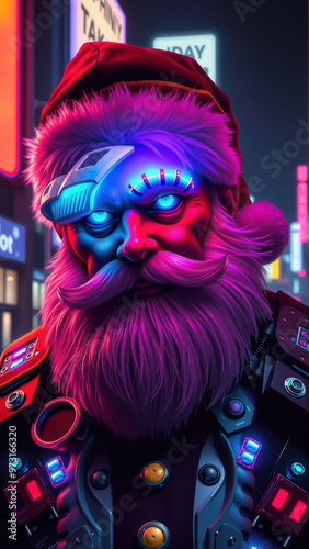 Cyberpunk Santa with neon lighting photo