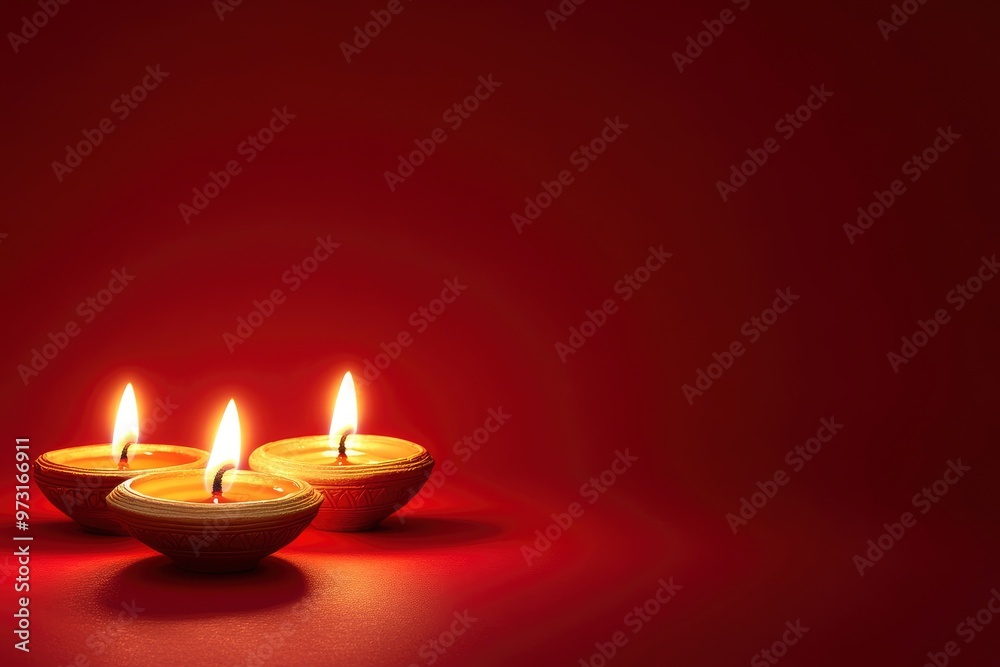 Happy Diwali Diya oil lamps on red background Greetings Card Design Copy space banner format with generative ai Happy Diwali Diya oil lamps on red background Greetings Card Design Copy space banner format with generative ai