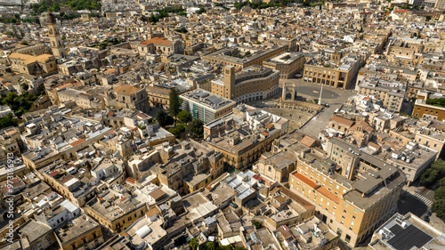 Aerial view of Sant'Oronzo square, Palazzo del Seggio and the Roman amphitheater of Lecce, In Puglia, Italy. It is for the people of Lecce the main meeting place. photo