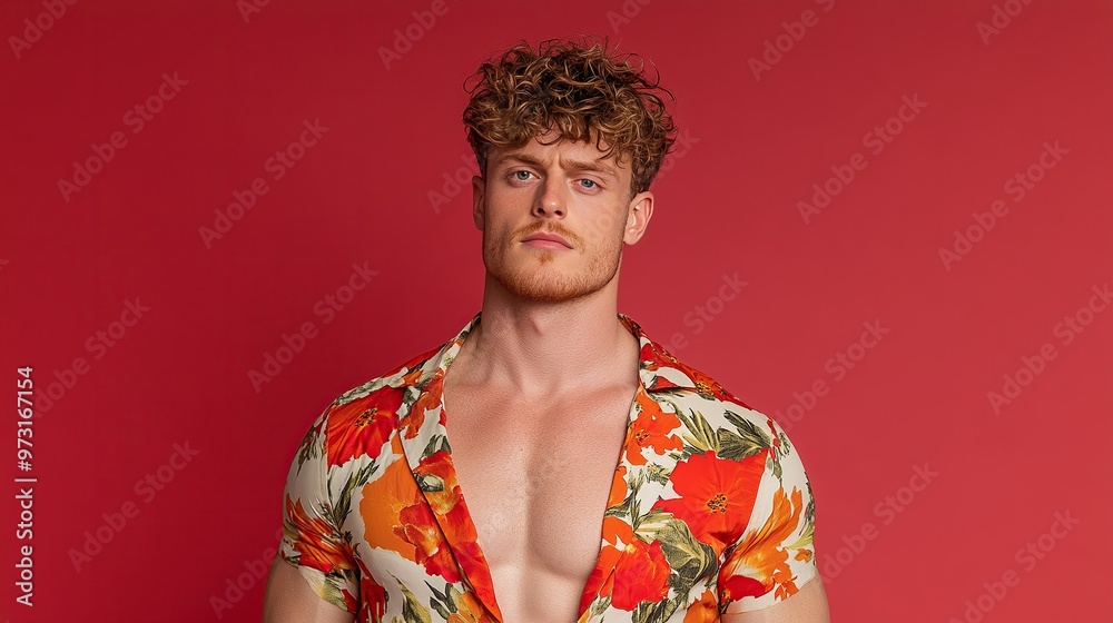 A 20-year-old European or American man, wearing a stylish cocktail dress, with an enraptured expression, against a pure red background. A 20-year-old European or American man, wearing a stylish cocktail dress, with an enraptured expression, against a pure red background.