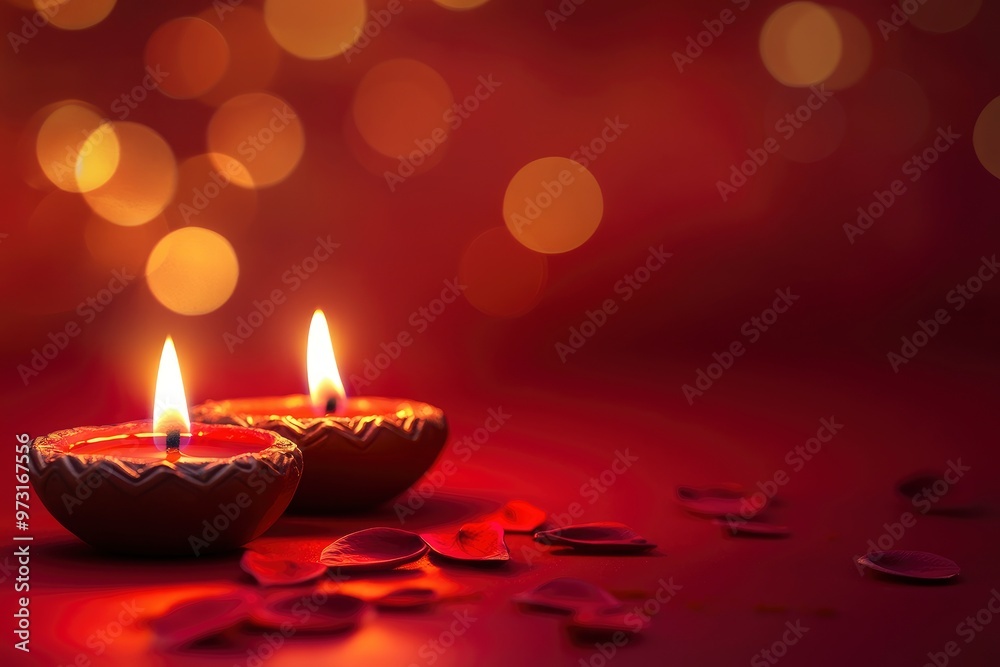 Happy Diwali Diya oil lamps on red background Greetings Card Design Copy space banner format with generative ai Happy Diwali Diya oil lamps on red background Greetings Card Design Copy space banner format with generative ai