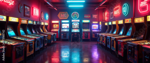 Neonlichter im Spielautomatenraum

