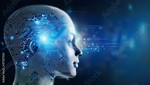 concept of information, digital network, artificial intelligence through a humanoid 16