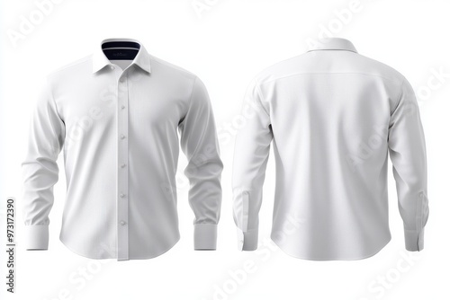 White Long Sleeve Dress Shirt Mockup   Front and Back View photo