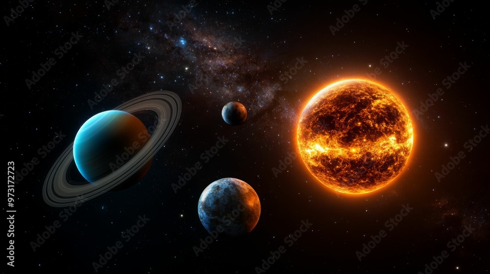 Naklejka premium A stunning view of the planets and stars in the vastness of space.