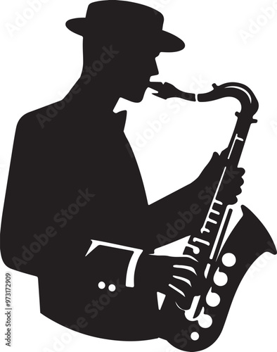 silhouette of a man playing saxophone design vector art illustration