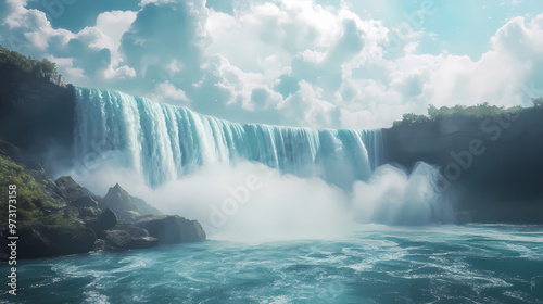 Tropical thunder cascade, generative ai. Niagara Falls. Illustration