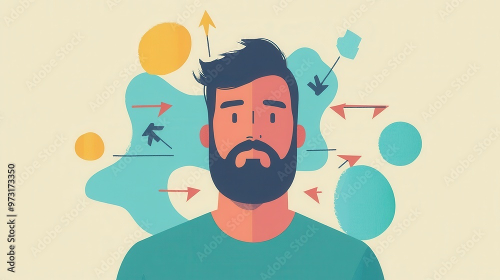 infographic of confident man surrounded by icons representing communication, ideas, and productivity concepts infographic of confident man surrounded by icons representing communication, ideas, and productivity concepts