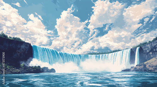 Waterfall in the mountains, generative ai. Niagara Falls. Illustration