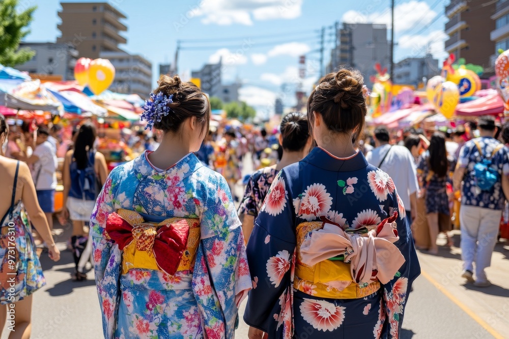 A bustling summer festival, with people dressed in yukata, enjoying food stalls and games as part of the Obon celebrations A bustling summer festival, with people dressed in yukata, enjoying food stalls and games as part of the Obon celebrations