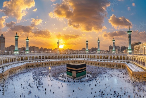 Makkah al mukarramah A panoramic view of the Kaaba in Mecca Saudi Arabia during the Hajj pilgrimage with generative ai photo