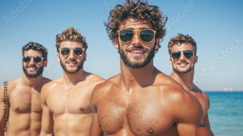 beautiful group of young men on the beach