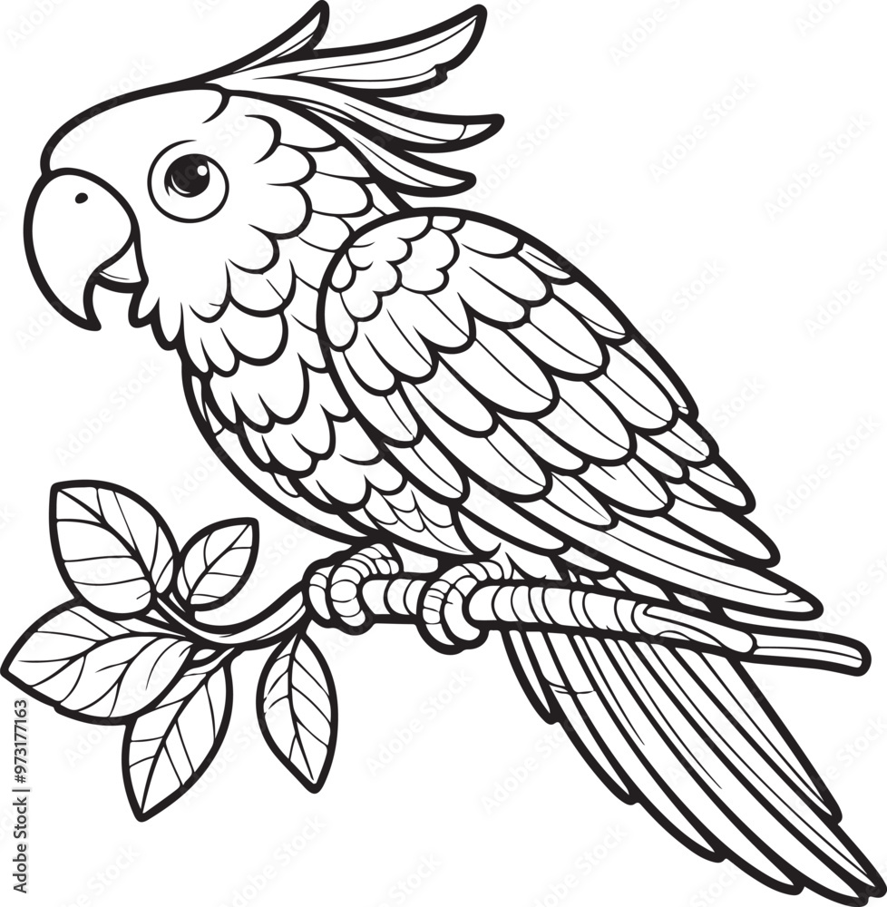 Obraz premium A parrot line art coloring page illustration for kids