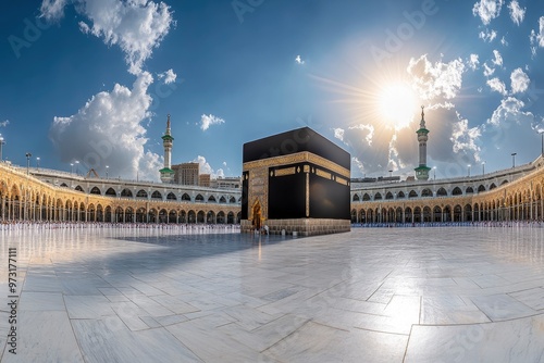 Makkah al mukarramah A panoramic view of the Kaaba in Mecca Saudi Arabia during the Hajj pilgrimage with generative ai photo