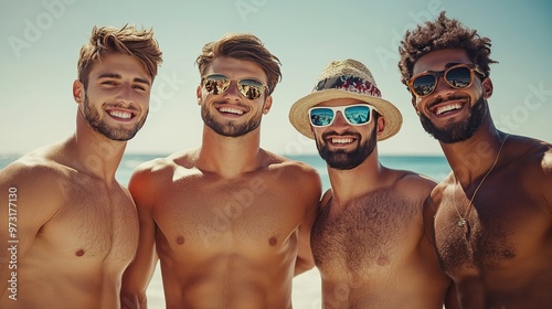 beautiful group of young men on the beach
