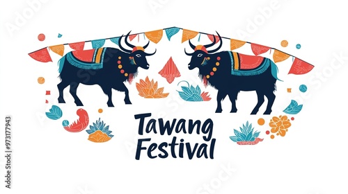 The festival in Tawang monastery,festival is celebrated as uniquely as the beautiful Tawang valley.vector photo