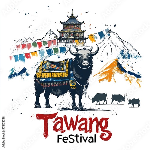 The festival in Tawang monastery,festival is celebrated as uniquely as the beautiful Tawang valley.vector